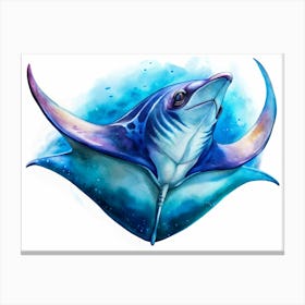 Watercolor Painting Of Manta Ray Canvas Print