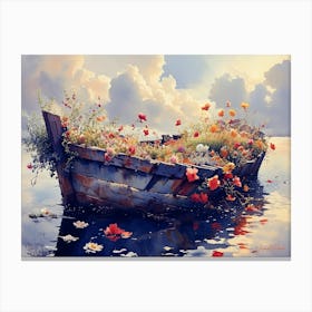 Old Boat With Wild Flowers Canvas Print