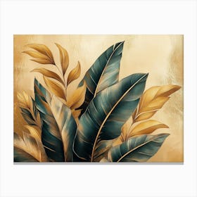 Blue And Gold Leaves 1 Canvas Print