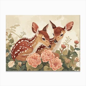 Floral Animal Illustration Deer 3 Canvas Print
