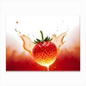 A Vibrant Image Of A Strawberry Submerged In A Creamy, Orange Splash, Creating A Dynamic And Delicious Scene 3 Canvas Print