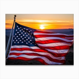 American Flag Rippling In The Wind During Sunrise Stars Shining With A Metallic Sheen Stripes Vibr (1) Canvas Print