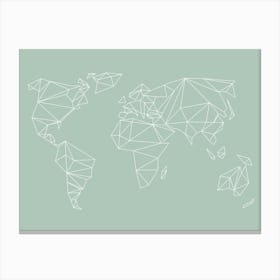 Geometrical World Map   Pastel Sage Green Canvas Print