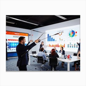 Archery Themed Office Scene Multiple Professionals In Sharp Business Attire Aiming Compound Bows To (6) Canvas Print