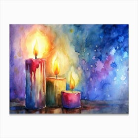 Three Watercolor Candles On A Cosmic Background Canvas Print