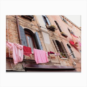 Pink Laundry In Venice, Italy Canvas Print