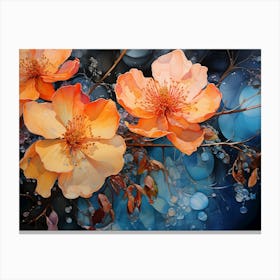 Abstract Flowers Blue Orange. Livingroom print art Canvas Print
