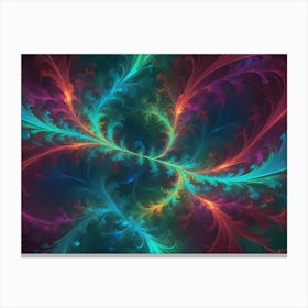 A Colorful, Abstract Design Of Swirling, Feathery Shapes That Resemble Leaves Or Flames Canvas Print