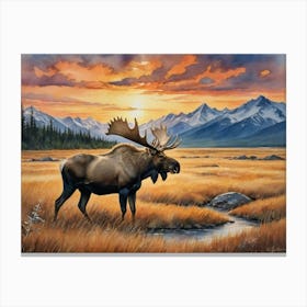 The Heart of the Grasslands Moose At Sunset Canvas Print