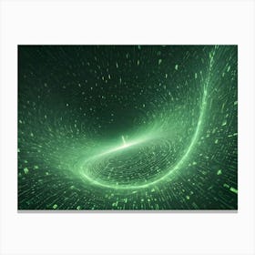 An Abstract Digital Art Piece Showing A Swirling Vortex Of Green Light And Data Streams Converging At A Central Point Canvas Print