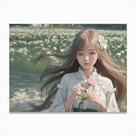 Anime Girl Holding Flowers Canvas Print