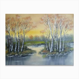 Birch Trees At Sunset Landscape Painting Nature Canvas Print