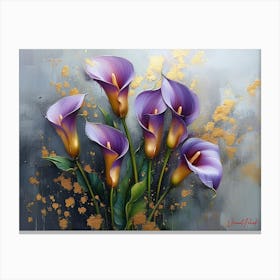 Gold Plated Purple Calla Lily Flowers Canvas Print