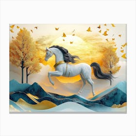 Horse In The Sunset In 3d Landscape Canvas Print