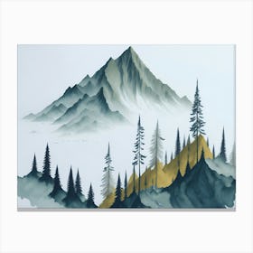 Mountain And Forest In Minimalist Watercolor Horizontal Composition 133 Canvas Print