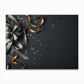 Golden Ribbon Bow On Black Background Canvas Print