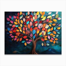 Colorful Tree with Leaves Hanging Branches 3d Abstraction Canvas Print