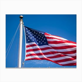 An American Flag Mid Billow Red And White Stripes Gleaming In The Wind Blue Star Field Sailing Ag (6) Canvas Print