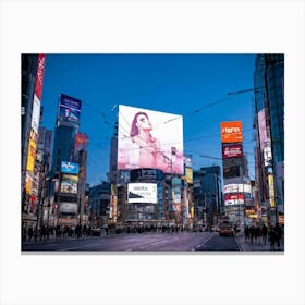 Blank Billboard Towering Above Bustling Urban Street Blank Slate Awaiting Advertisement Surrounded Canvas Print