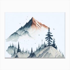 Mountain And Forest In Minimalist Watercolor Horizontal Composition 222 Canvas Print