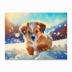 Puppy In The Snow Canvas Print