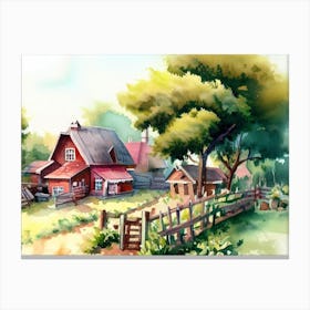 Village House AI Watercolor Painting 4 Canvas Print
