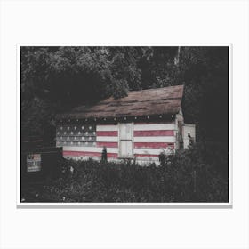 Vintage America USA Flag Cabin in the Woods Canvas Print