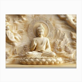 3d Buddha Hindu Ancient Religious Golden Canvas Print