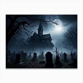 Frightened Souls Hovering Over A Mist Enshrouded Graveyard Full Moon Piercing Through Ominous Cloud (1) Canvas Print