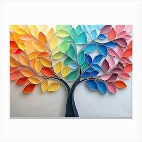 Vibrant 3d Tree Abstraction Colorful Leaves Adorn Elegant Branches 1 Canvas Print