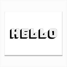 Hello Word Art Black and White Canvas Print