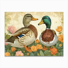 Floral Animal Illustration Duck 2 Canvas Print