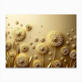 3d Golden Dandelion Flowers, Circles Simple Golden Circles 2 Canvas Print