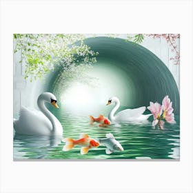 Swans And Fish Canvas Print