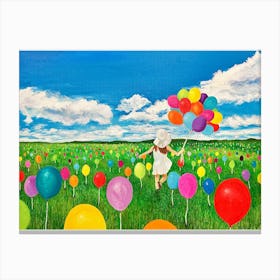 The Balloon Picker Girl In A Field Of Balloons Canvas Print