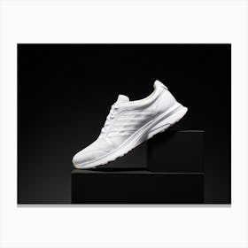 White Shoe Exhibiting Elegance Centered On A Bold Black Canvas Contrasts Of Light And Shadow Playi Canvas Print