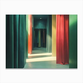 Hallway With Colorful Curtains Canvas Print