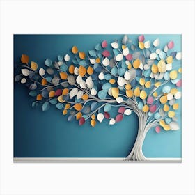 Colorful Tree with Leaves on Hanging Branches of Blue, White and Golden 1 Canvas Print