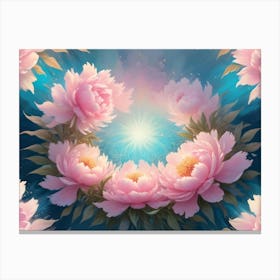 A Circle Of Pink Peonies Framing A Bright, Glowing Light, Creating A Beautiful And Ethereal Scene Canvas Print