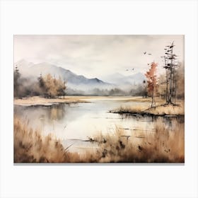 A Painting Of A Lake In Autumn 57 Canvas Print