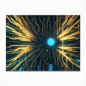 An Abstract Image Of A Futuristic, Technological Tunnel With Glowing Blue And Yellow Lines 1 Canvas Print