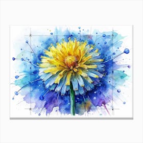 Watercolor Painting Of A Yellow Flower On A Blue Background 1 Canvas Print