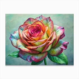 Close Up Watercolor Painting Of A Rainbow Rose Canvas Print