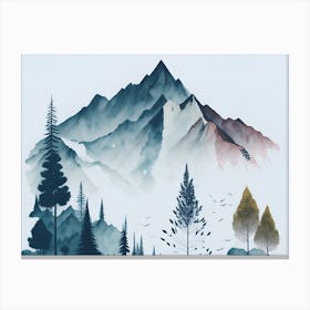 Mountain And Forest In Minimalist Watercolor Horizontal Composition 233 Canvas Print