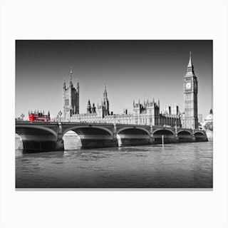 London Westminster Bridge And Red Bus Canvas Print