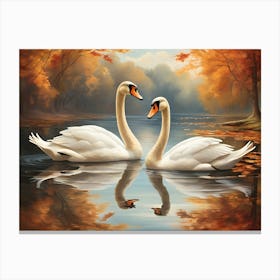 Two Swans In Autumn Paintings Art Print Canvas Print