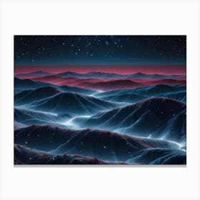 Abstract Landscape With Glowing Lines And A Starry Night Sky Canvas Print