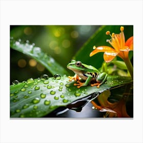 Macro Photography Single Water Droplet Capturing A Bustling Miniature Tropical Ecosystem A Vibrant Canvas Print