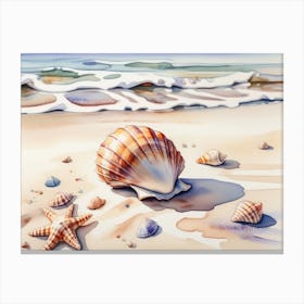 Seashells on the beach, watercolor painting 1 Canvas Print