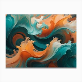 Abstract Artwork With Swirling, Flowing Waves Of Teal, Orange, And White, Creating A Dynamic And Textured Composition Canvas Print